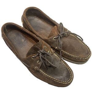 Sebago Docksides Boat Shoes Suede Handsewn Moc Toe Lace Up Deck Mens 11 Brown